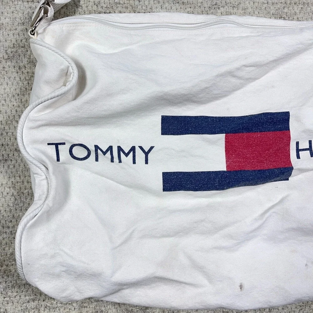 Vintage‎ Tommy Hilfiger Duffle Bag Spell Out Logo Dubble Sided Gym Travel Canvas